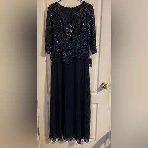 NWT Alex Evenings Midnight Blue‎ Sequin Dress Gown 10 Formal Mother of Bride